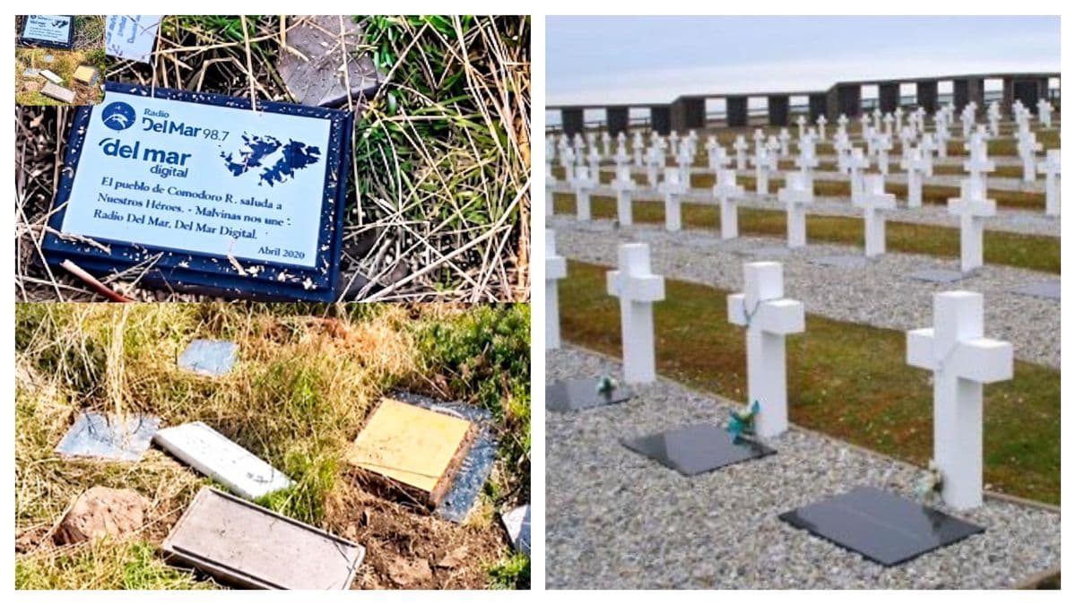 TV chilena documenta placas de homenaje a soldados argentinos removidas del cementerio de Darwin